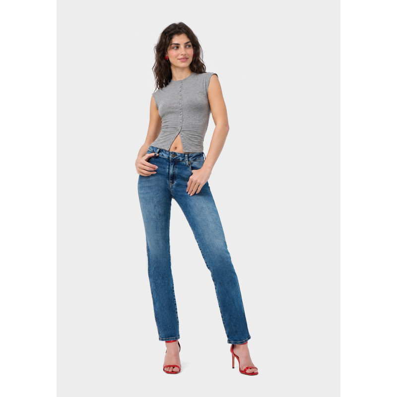 Jean droit claudia-vade taille mi-haute bleu femme