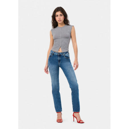 Jean droit claudia-vade taille mi-haute bleu femme