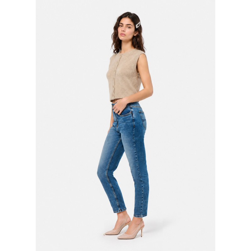 Jean mom taille haute bleu carole-vade femme