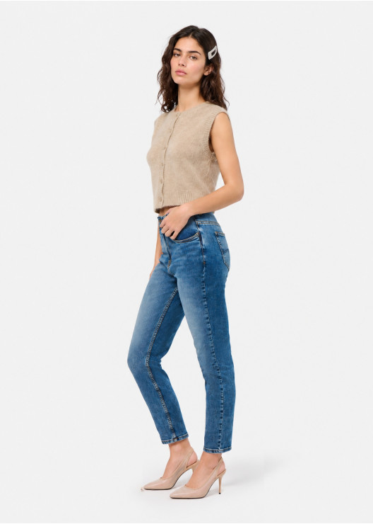 Jean mom taille haute bleu...