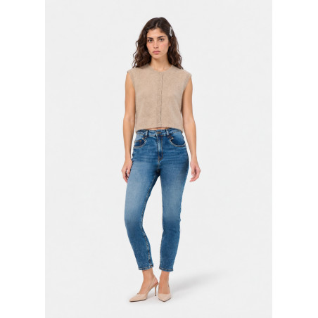 Jean mom taille haute bleu carole-vade femme