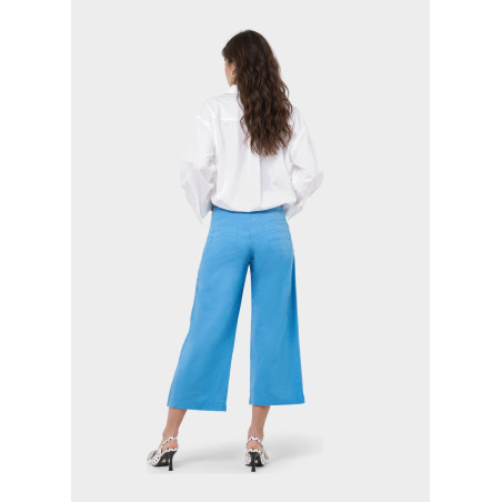 Pantalon large cropped bleu martina-yonne femme