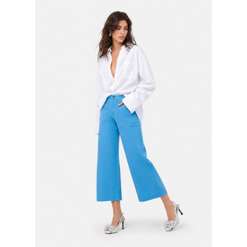 Pantalon large cropped bleu martina-yonne femme