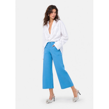 Pantalon large cropped bleu martina-yonne femme