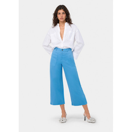Pantalon large cropped bleu martina-yonne femme