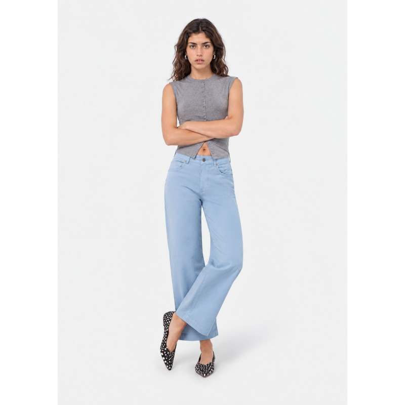Jean droit large court bleu clair femme