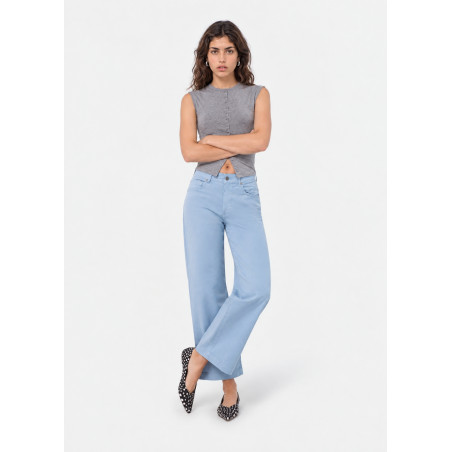 Jean droit large court bleu clair femme