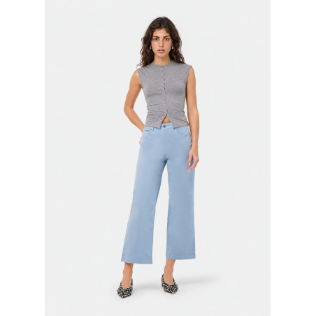 Jean droit large court bleu clair femme