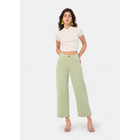 Jean large droit court vert aurora-enova femme