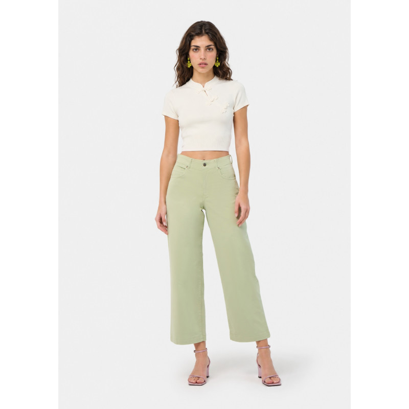 Jean large droit court vert aurora-enova femme