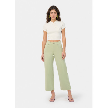 Jean large droit court vert aurora-enova femme