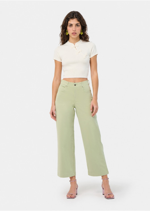Jean large droit court vert...