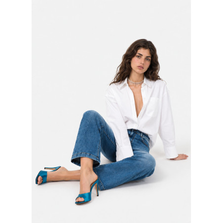 Jean droit large court aurora-vade bleu femme