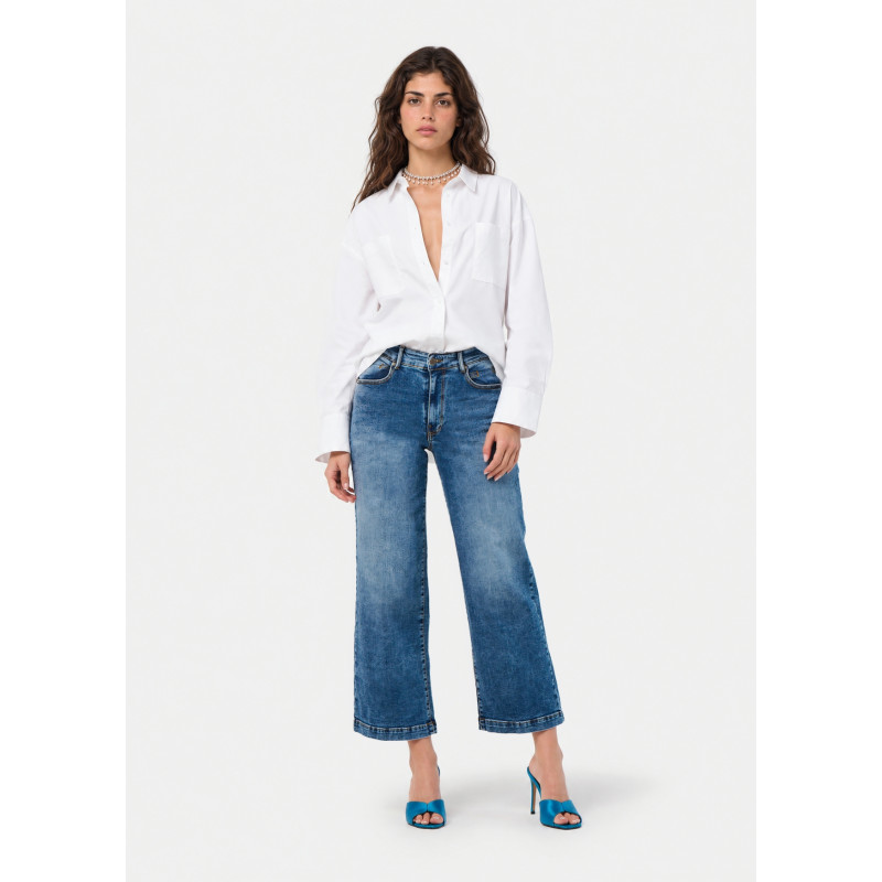 Jean droit large court aurora-vade bleu femme