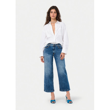 Jean droit large court aurora-vade bleu femme
