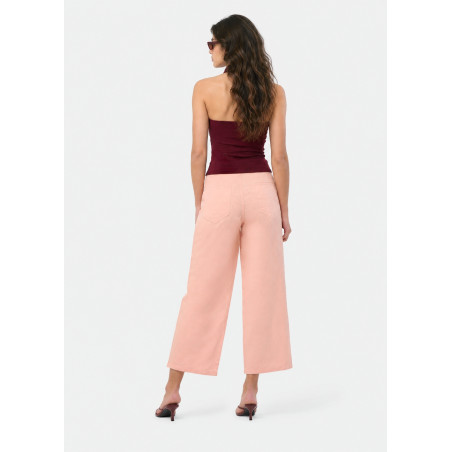 Jean large coupe droite cropped rose femme