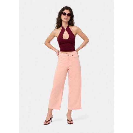 Jean large coupe droite cropped rose femme