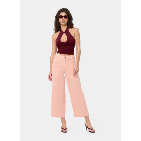Jean large coupe droite cropped rose femme