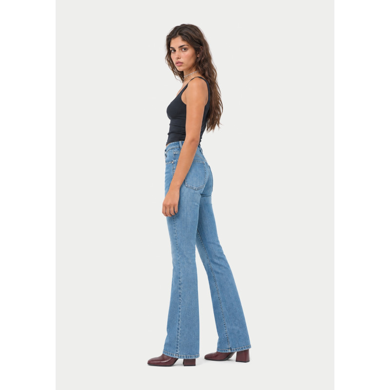 Jean bootcut taille haute bleu délavé femme
