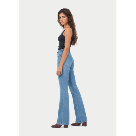 Jean bootcut taille haute bleu délavé femme