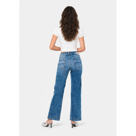 Pantalon chino olivia-vade coupe droite jambe large femme bleu