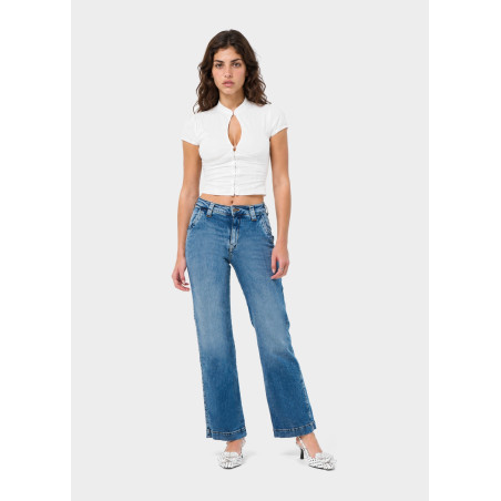 Pantalon chino olivia-vade coupe droite jambe large femme bleu