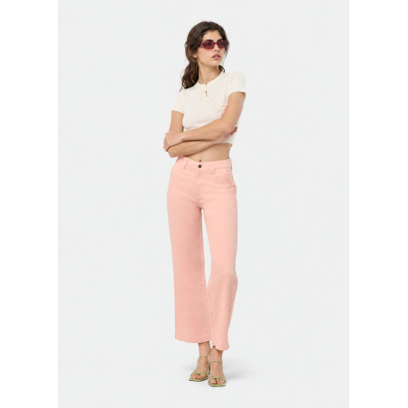 Pantalon chino taille haute coupe droite jambe large femme