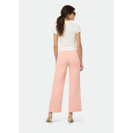 Pantalon chino taille haute coupe droite jambe large femme