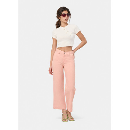 Pantalon chino taille haute coupe droite jambe large femme