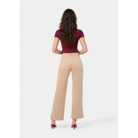 Pantalon chino beige taille haute jambe large femme