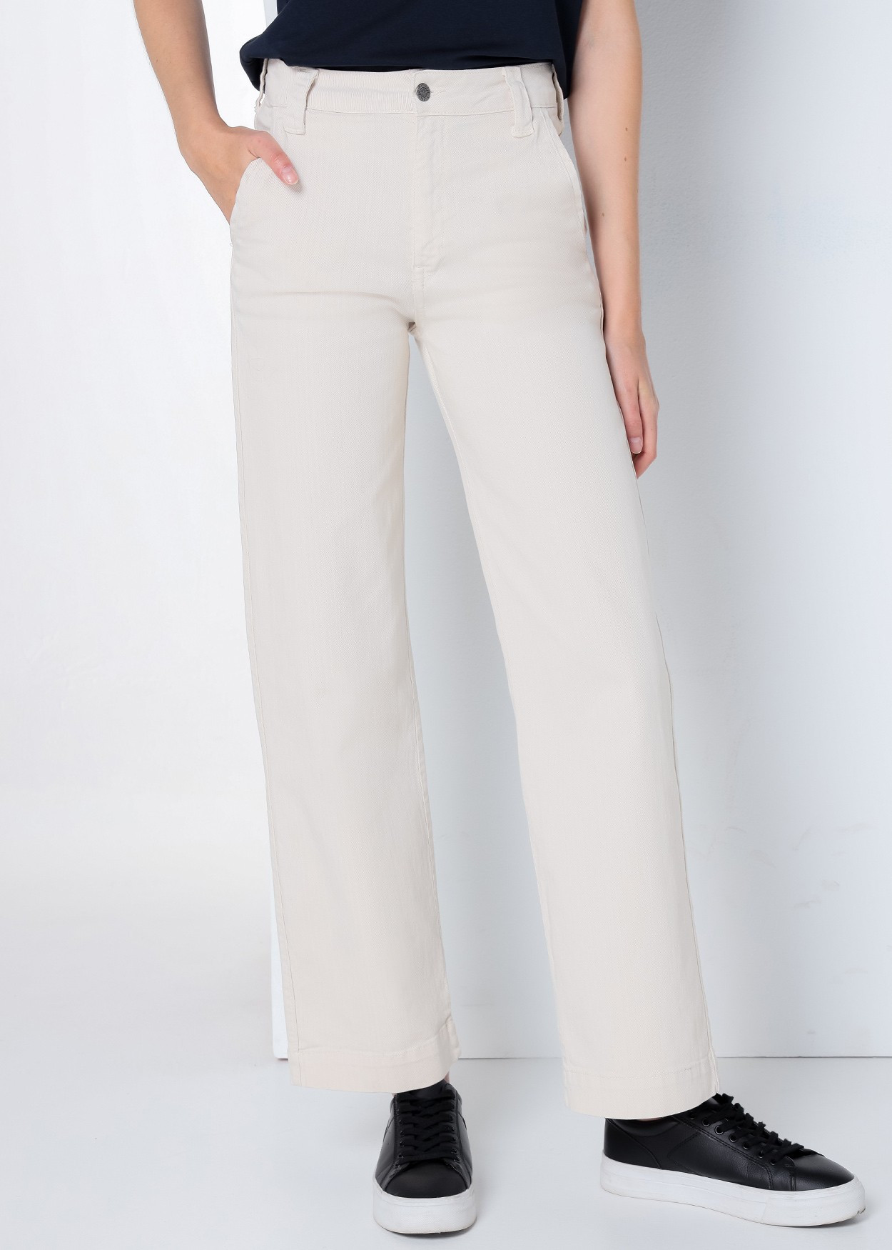 OLIVIA LILOU -Pantalon Chino |Taille Moyenne- Jambe Ample Droite | Taille en pouces